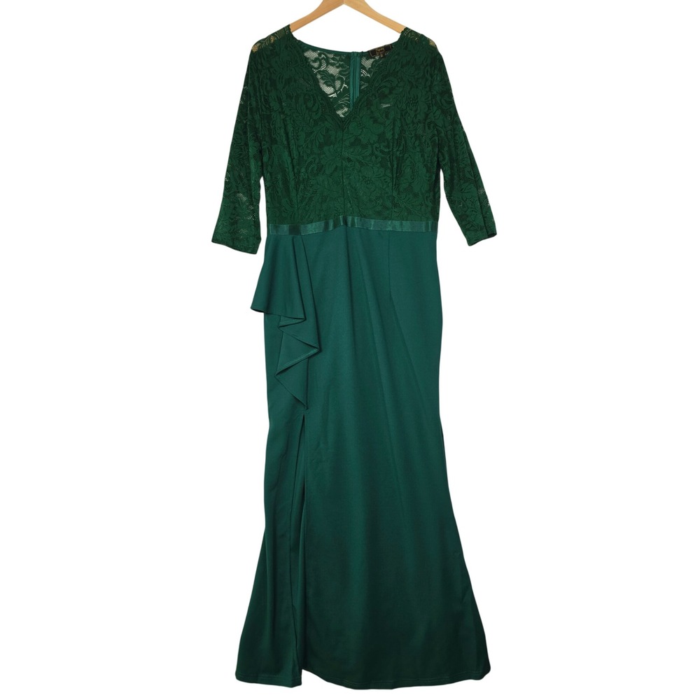 Missmay Womens Size 2XL Dark Green Lace Maxi Formal Dress Wedding Guest